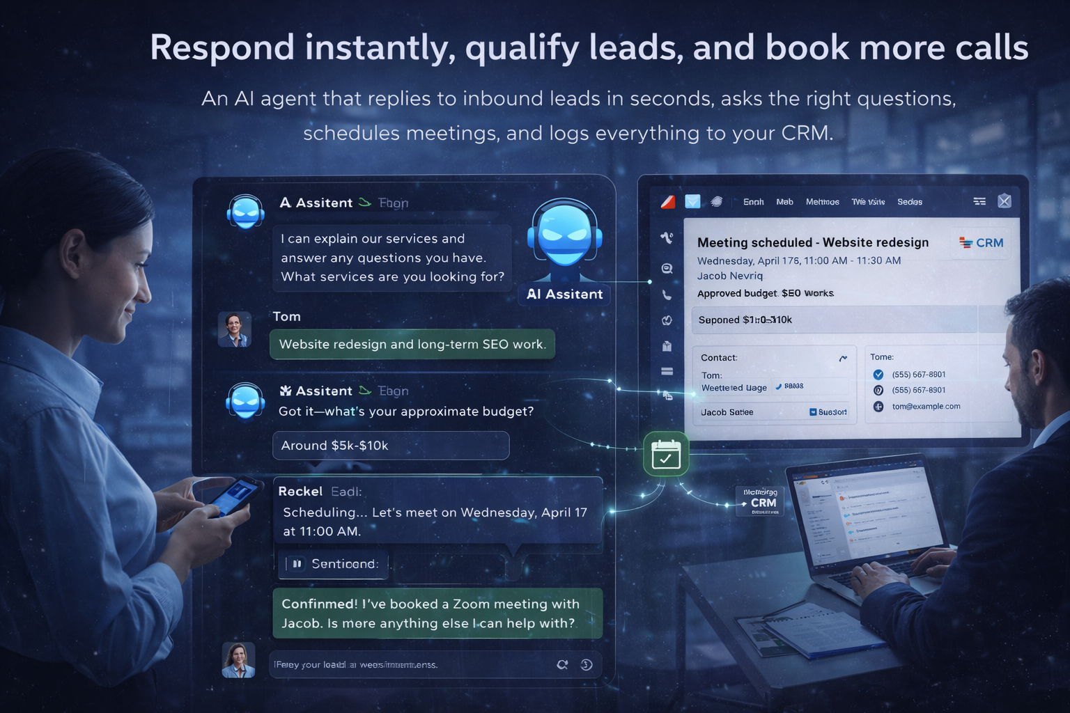 AI Agent qualifying leads, scheduling meetings, and syncing to CRM automatically